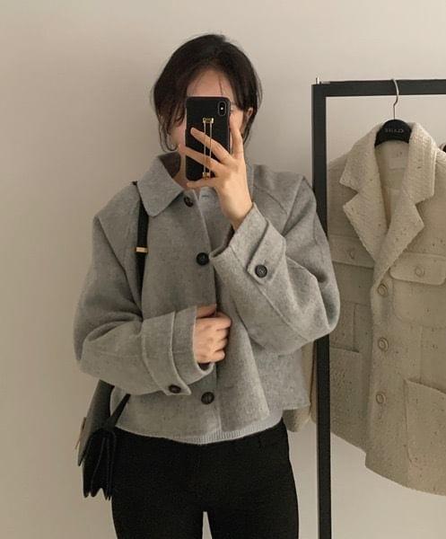 Long Sleeve Collared Plain Button Coat Product Image