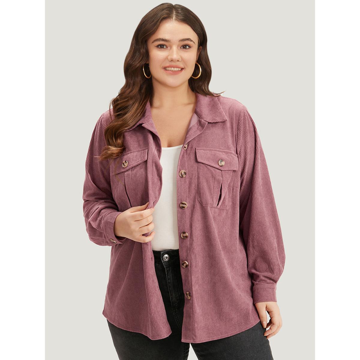 Plus Size Plain Texture Pocket Button Through Shirt Collar Coat Women DustyPink Casual Texture Ladies Dailywear Winter Coats BloomChic 28/5X Product Image