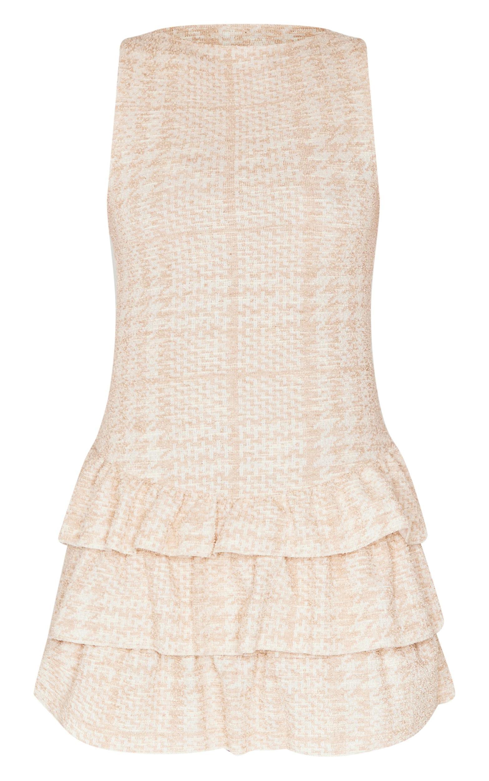 Cream Boucle Sleeveless Frill Mini Dress Product Image