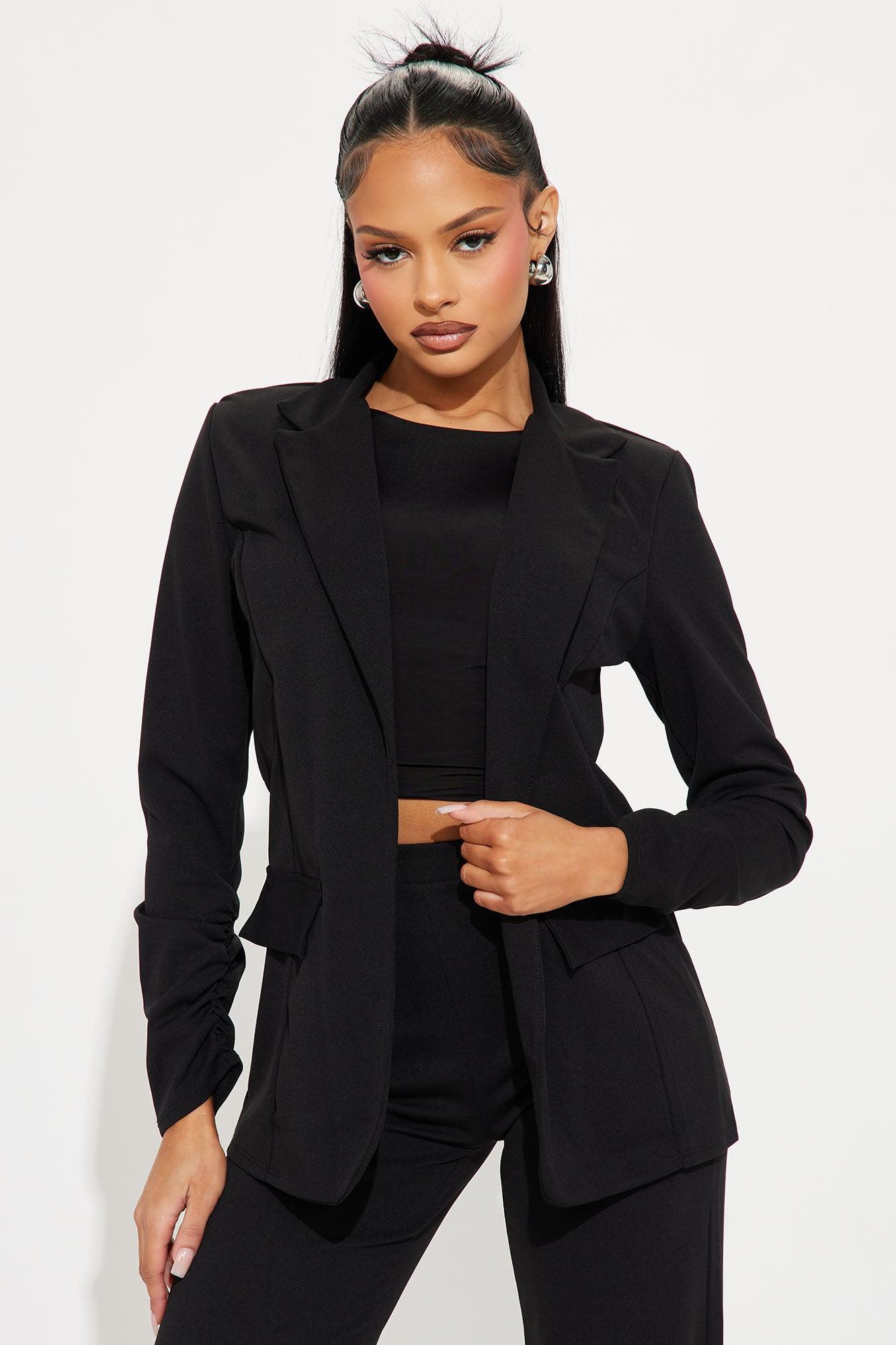 Executive Cutie Blazer Pant Set - Black Product Image