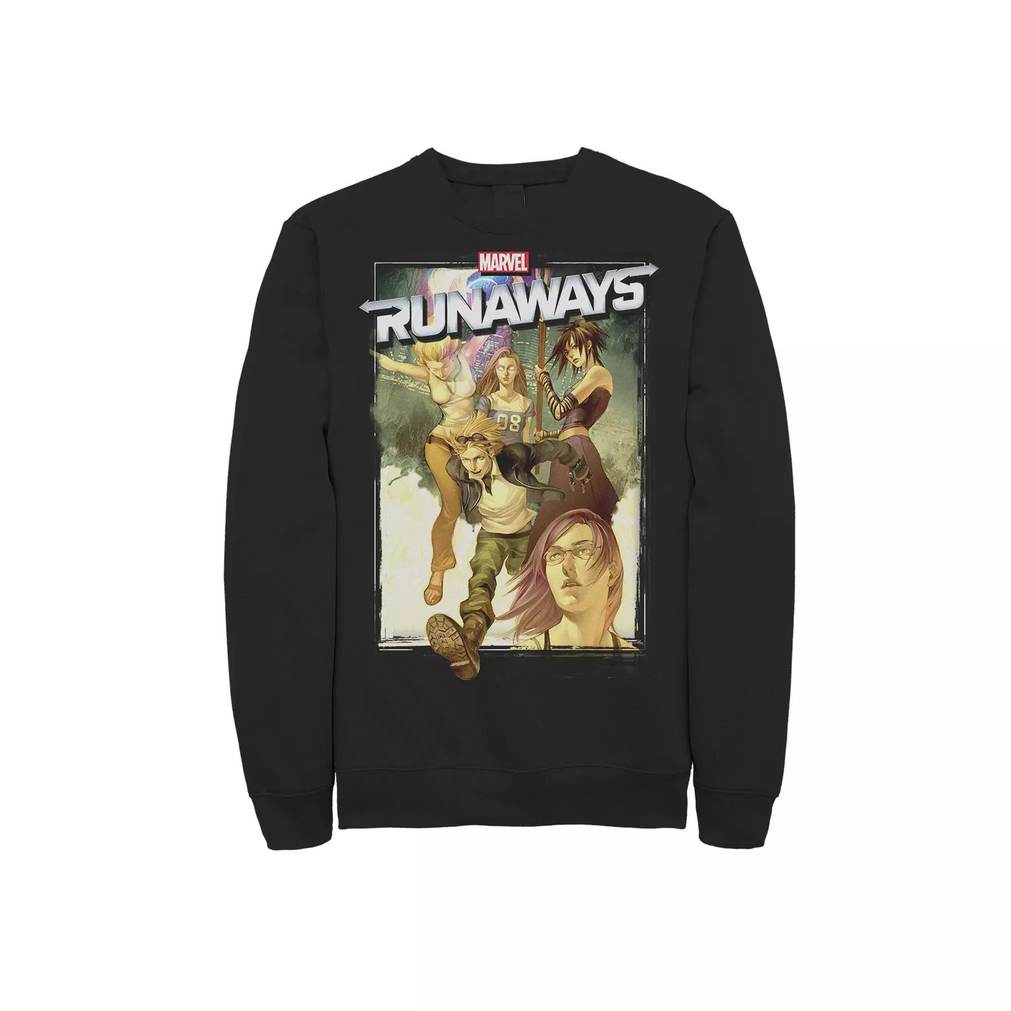 Men's Marvel Runaways Group Poster Graphic Fleece Pullover, Size: Large, Black Product Image
