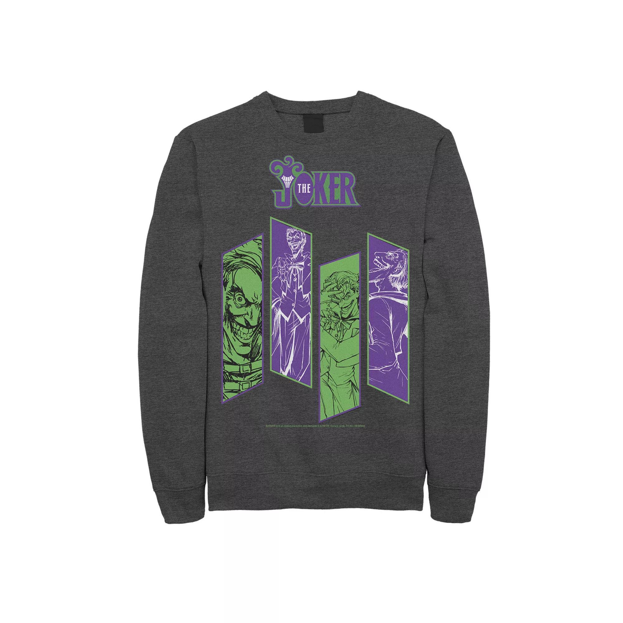 Men's DC Comics The Joker Portrait Panels Graphic Fleece Pullover, Size: Large, Grey Heather Product Image