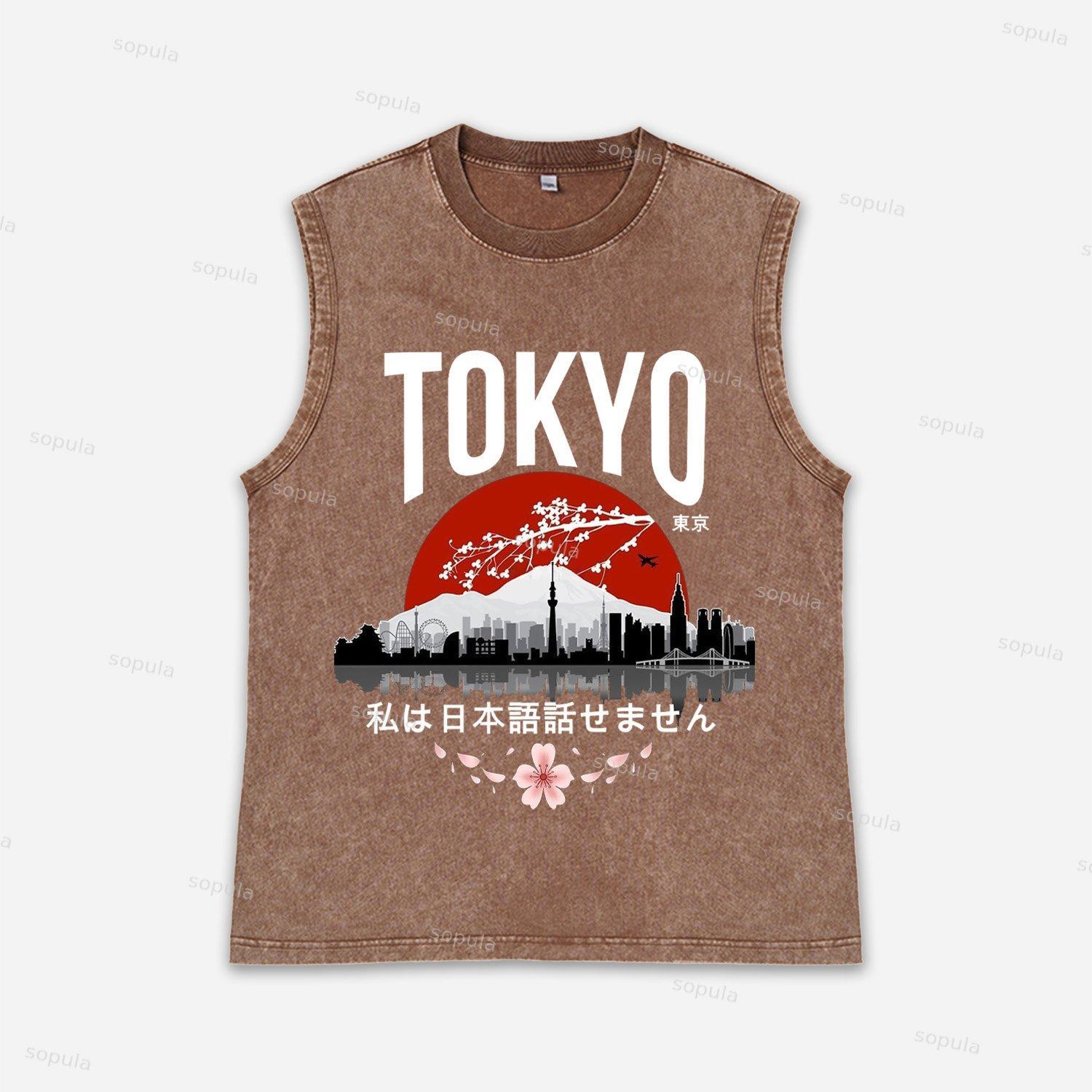 Vintage Tokyo - I Don’t Speak Japanese Art Graphic Acid Washed Tank Product Image