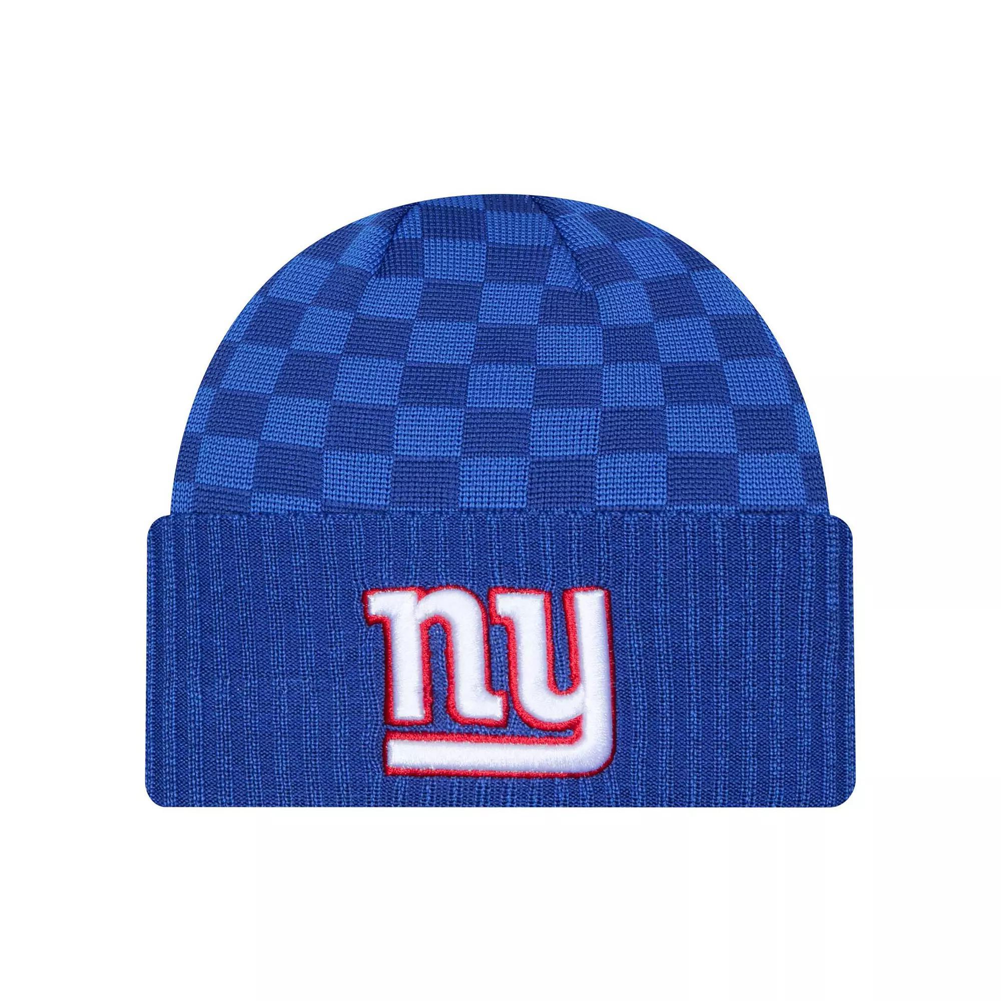 Mens New Era Royal New York Giants Checkered Cuffed Knit Hat Product Image