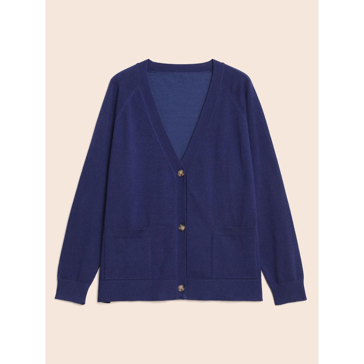 Plus Size Supersoft Essentials Patched Pocket Raglan Sleeve Cardigan Midnight Women Casual Loose Long Sleeve Everyday Cardigans BloomChic 14-16/1X Product Image