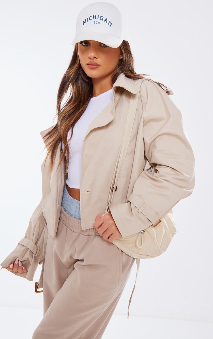 Camel Belted Hem Cropped Trench Coat Product Image