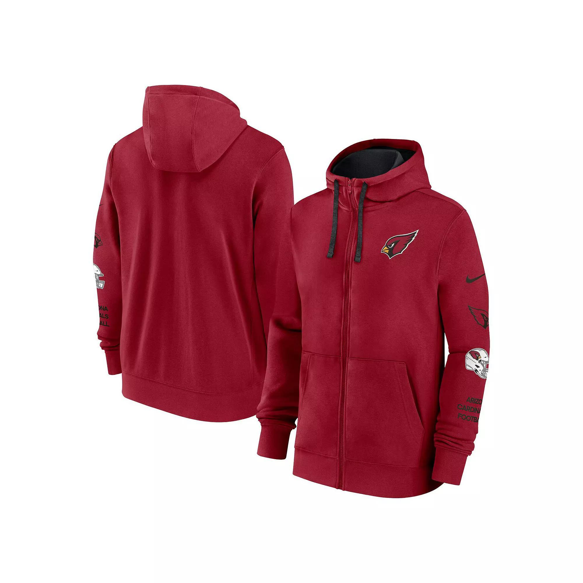 Men's Nike Cardinal Arizona Cardinals Club Full-Zip Hoodie Jacket, Size: Large, Red Product Image