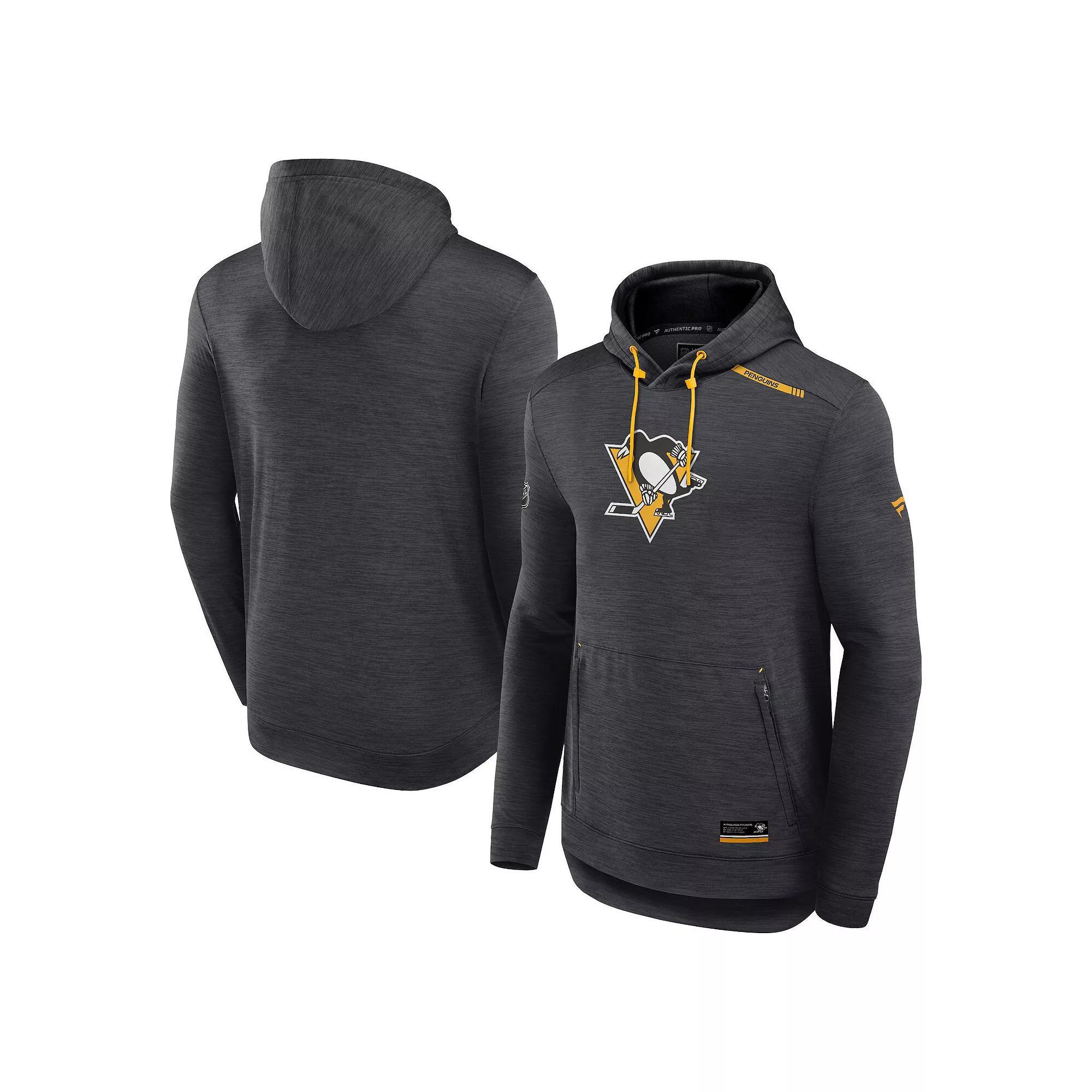 Mens Fanatics Heather Charcoal Pittsburgh Penguins Authentic Pro Tech Pullover Hoodie Product Image