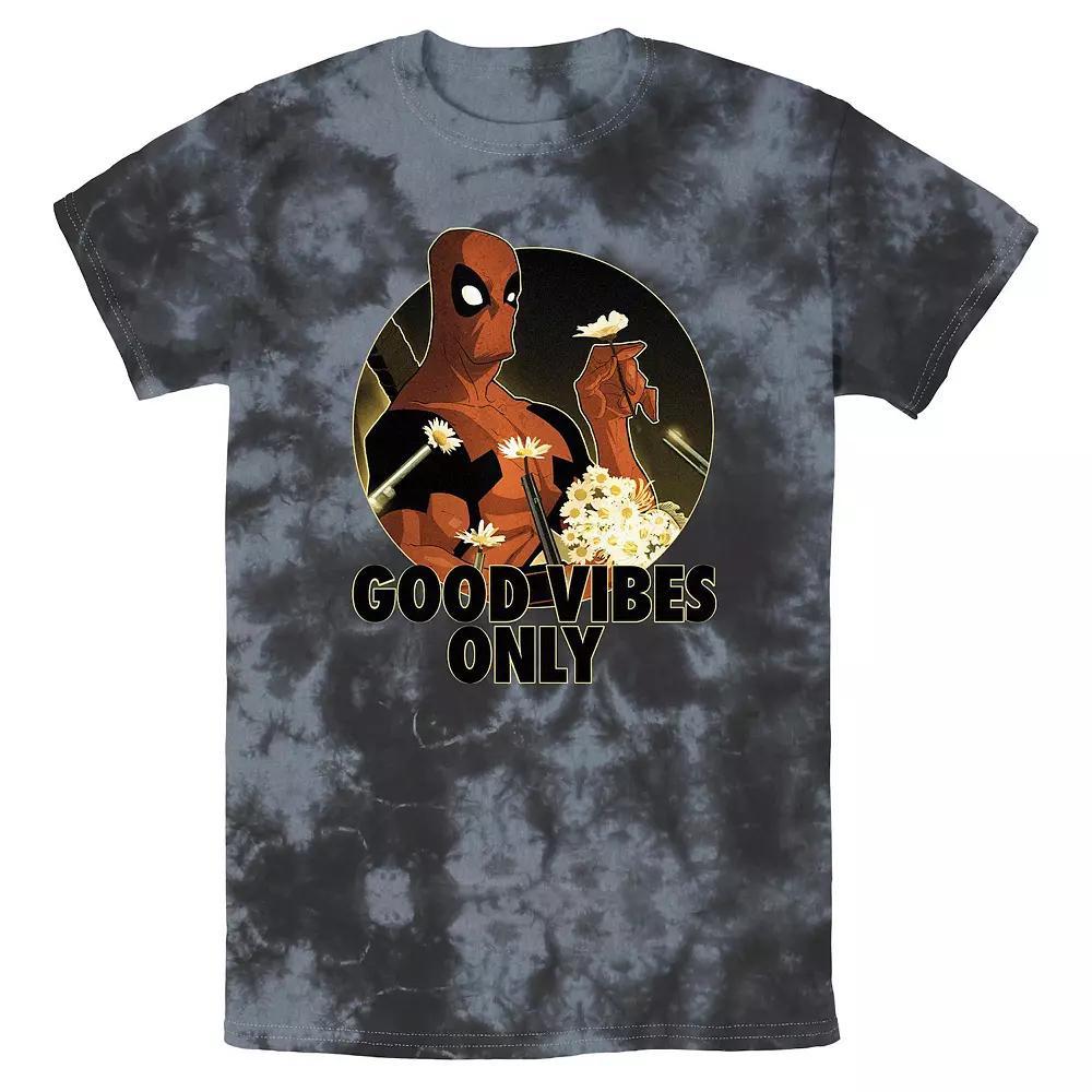 Men's Marvel Deadpool Good Vibes Only Bombard Wash Graphic Tee, Size: XL, Black Grey Product Image