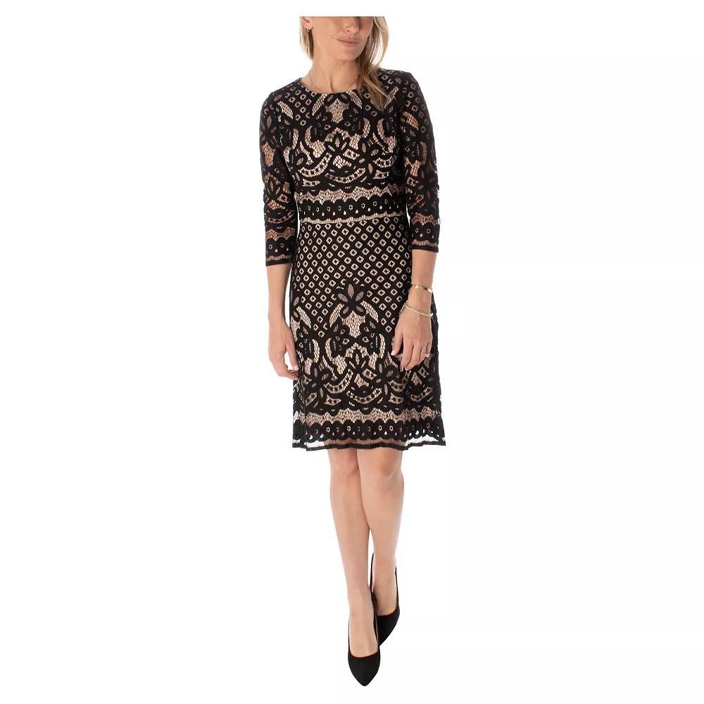 Women's Maison Tara Lace Sheath Dress, Size: 4, Black Nude Product Image