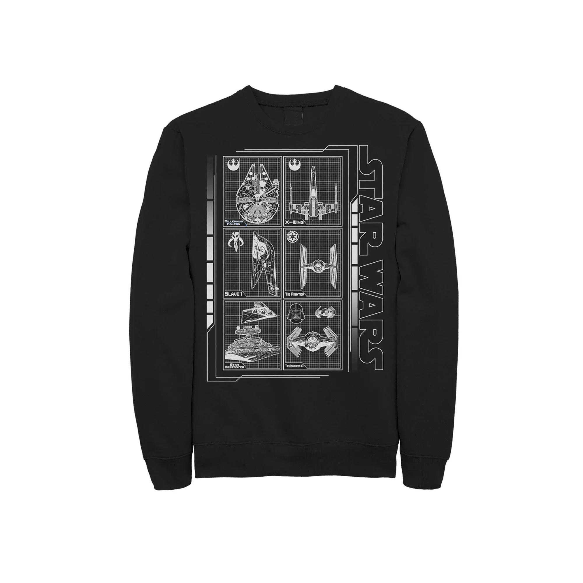 Men's Star Wars Battle Ships Schematic Sweatshirt, Size: Large, Red Product Image