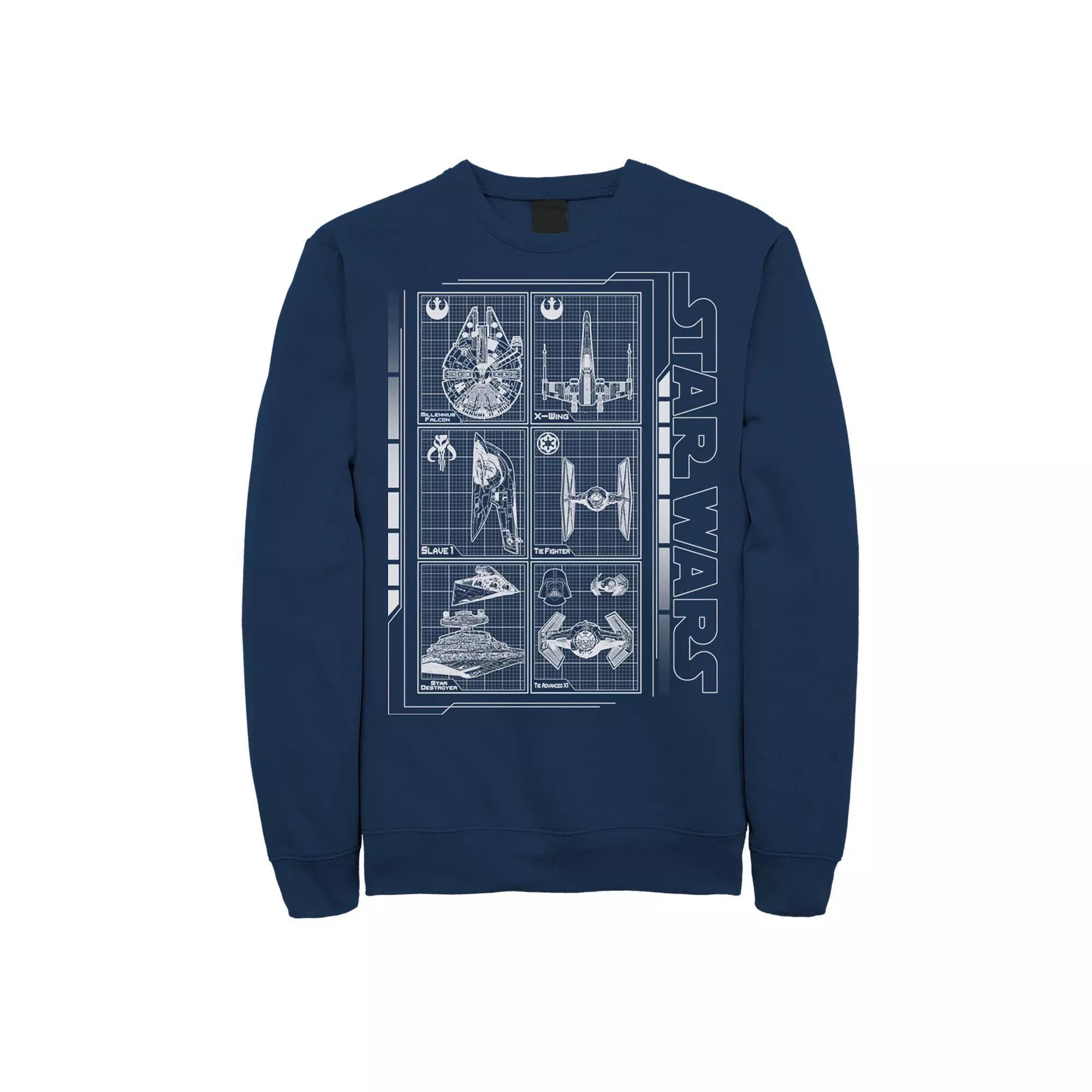 Men's Star Wars Battle Ships Schematic Sweatshirt, Size: Large, Red Product Image