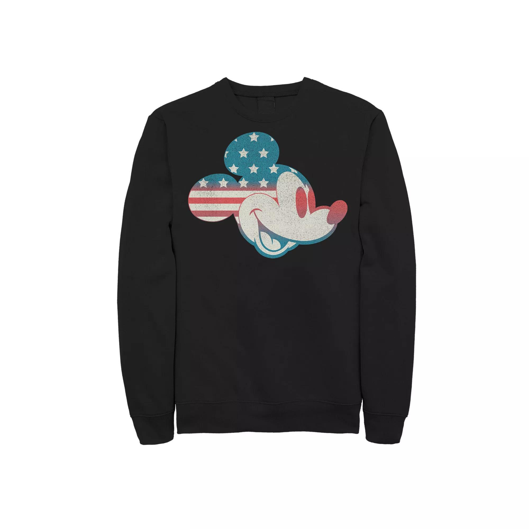 Disney's Mickey & Friends Big & Tall Mickey American Flag Fill Fleece Sweatshirt, Men's, Size: 4XL Tall, Black Product Image