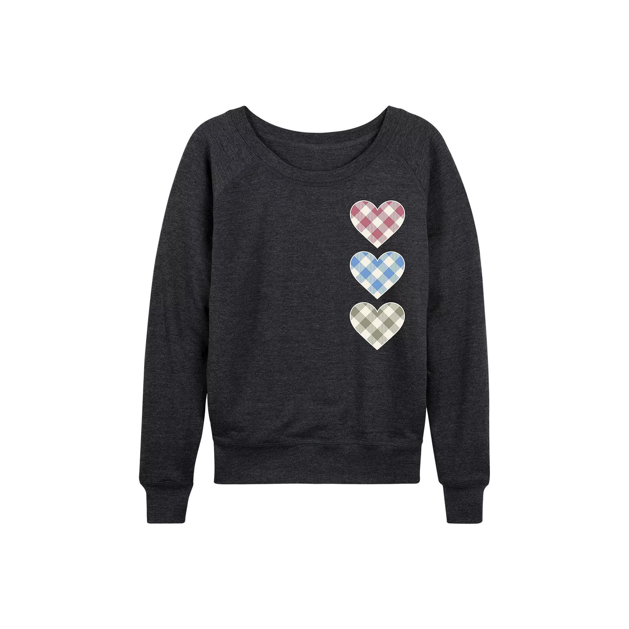 Women's Gingham Hearts French Terry Long Sleeve Tee, Size: XL, Heather Grey Product Image