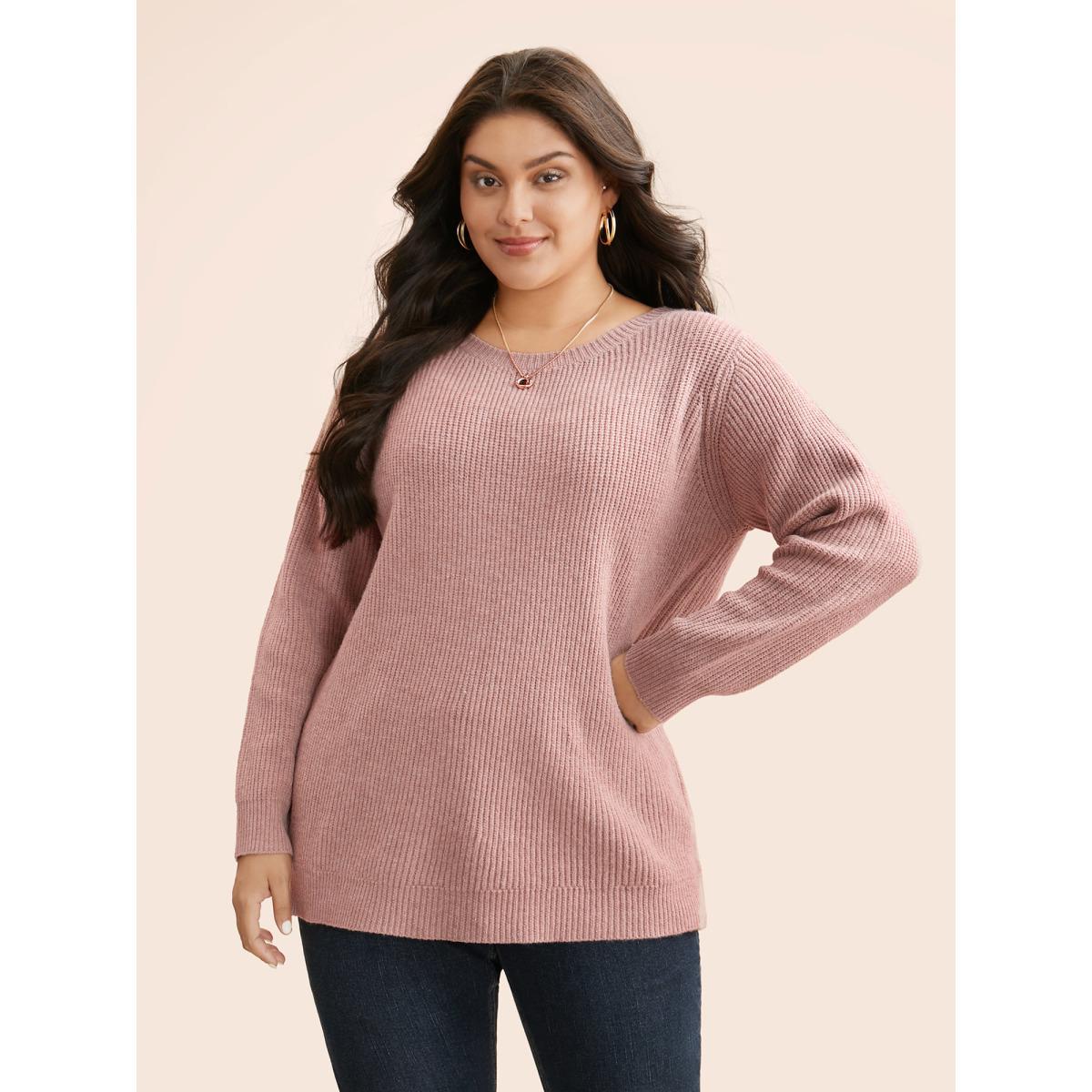 Plus Size Round Neck Texture Back Bowknot Pullover Crepe Women Casual Loose Long Sleeve Round Neck Everyday Pullovers BloomChic 28/5X Product Image