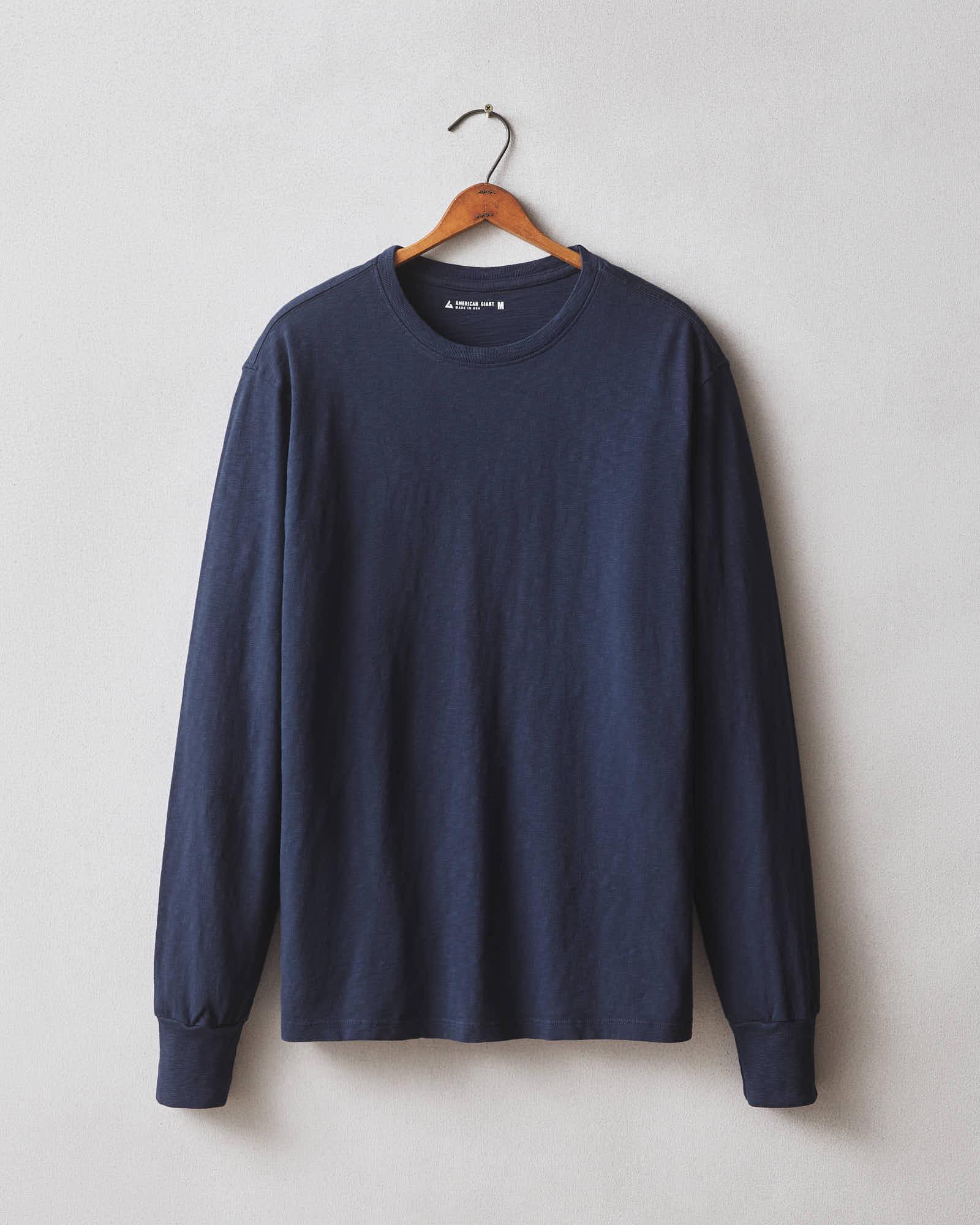 Men's Premium Slub Crew Long Sleeve Tee - Navy Male Product Image
