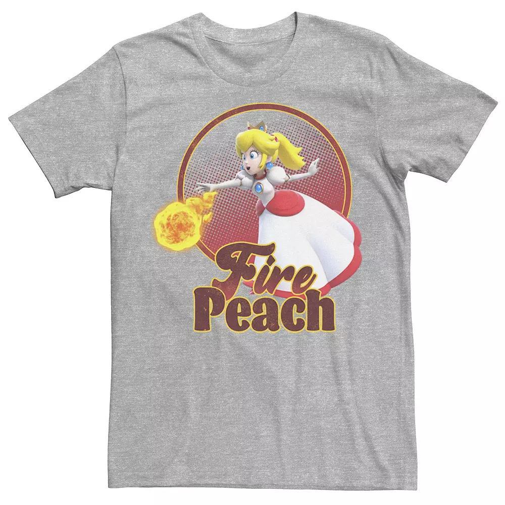 Mens Super Mario 3D World Princess Peach Fireball Circle Tee Athletic Grey Product Image