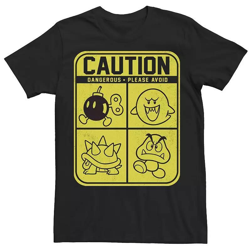 Men's Nintendo Super Mario Caution Dangerous Foes Tee, Size: 3XL, Black Product Image