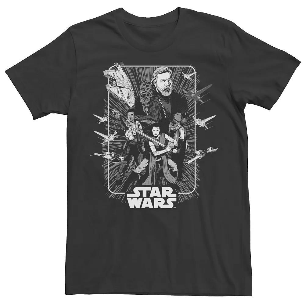 Men's Star Wars Last Jedi Luke, Rey, Finn & Poe Tee, Size: XL, Black Product Image