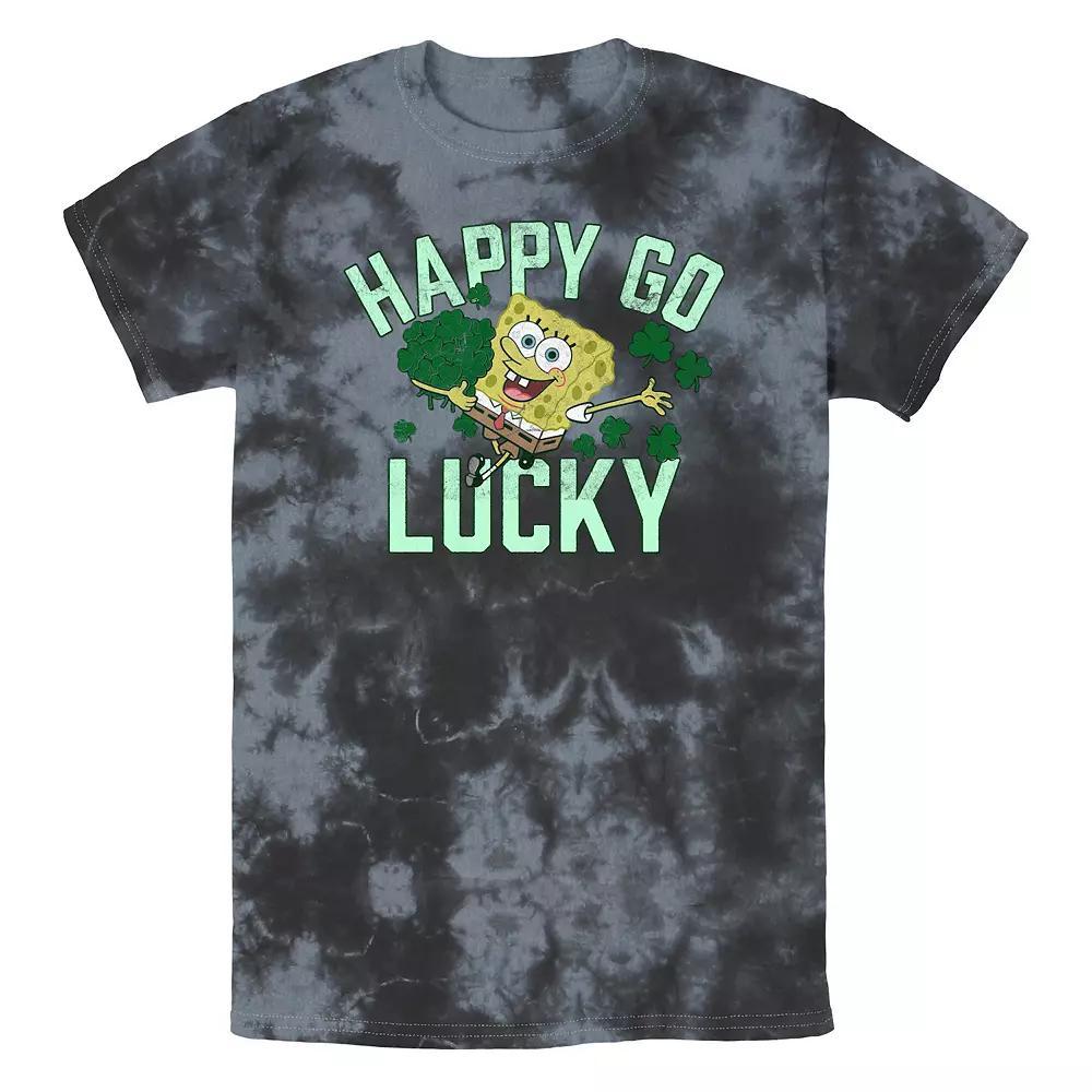 Men's SpongeBob SquarePants Happy Go Lucky Bombard Wash Graphic Tee, Size: XXL, Black Grey Product Image