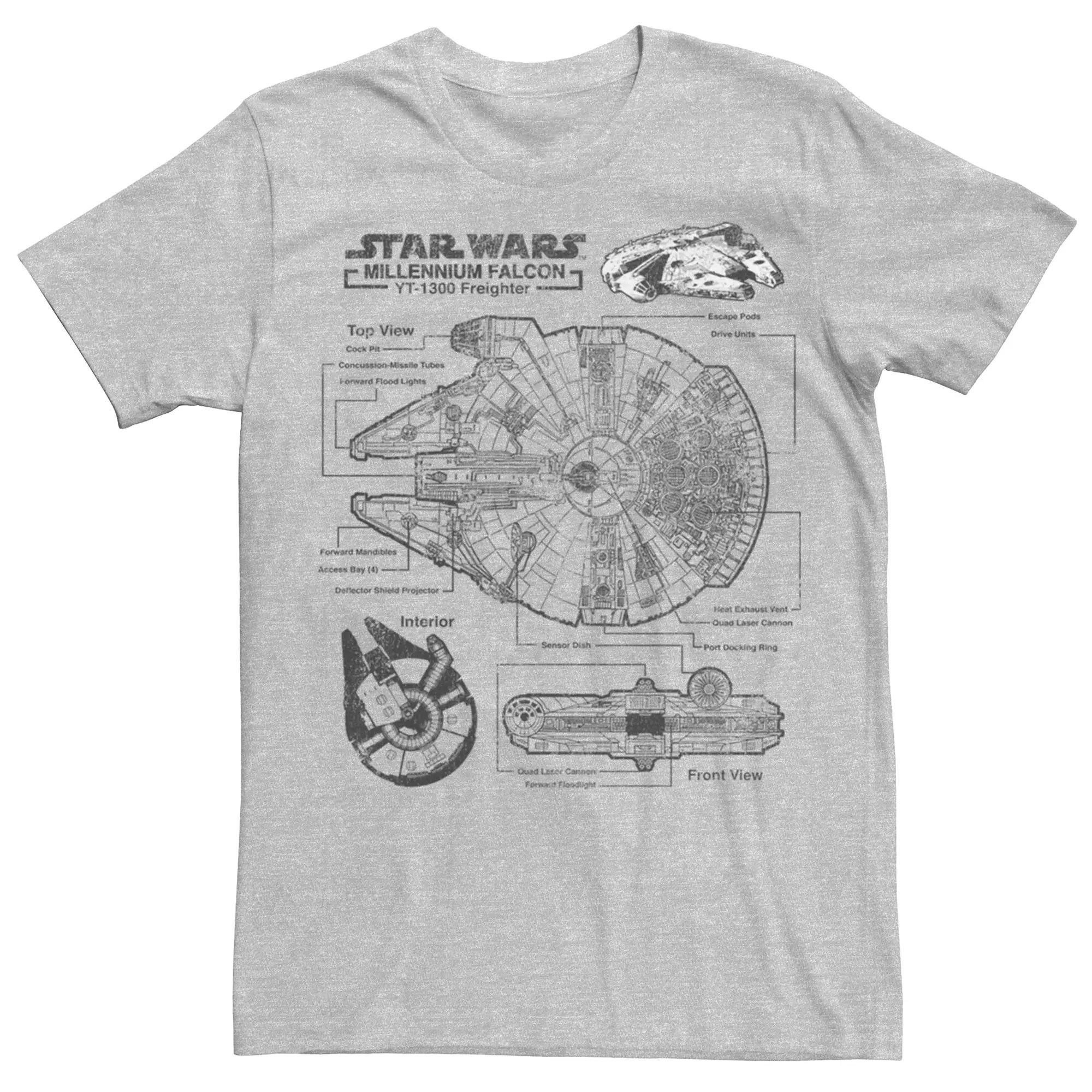 Men's Star Wars Millennium Falcon Schematic Tee, Size: Small, Athletic Grey Product Image
