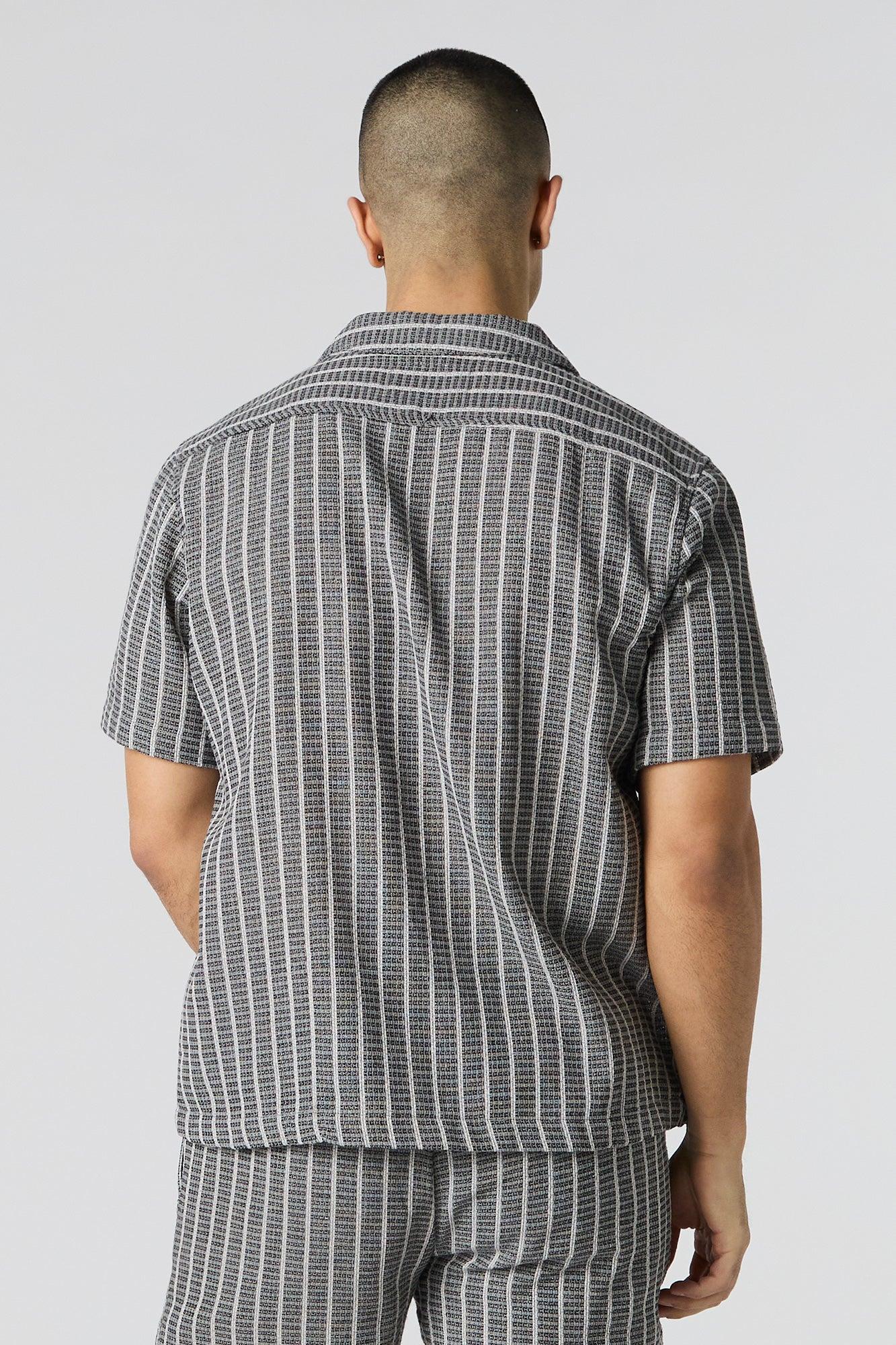 Textured Striped Knit Button-Up Top Male Product Image