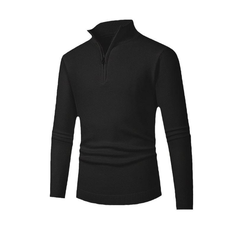 Long-Sleeve Mock Neck Plain Half-Zip Knit Top Product Image