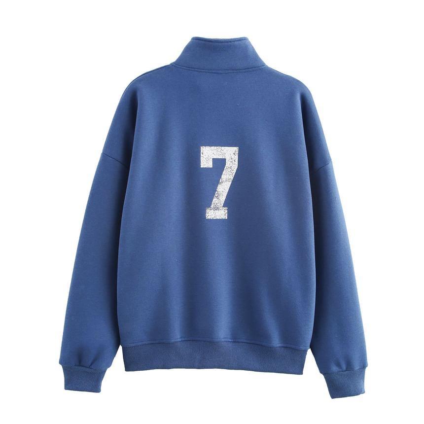 Stand Collar Numbering Lettering Print Half Zip Pullover Product Image