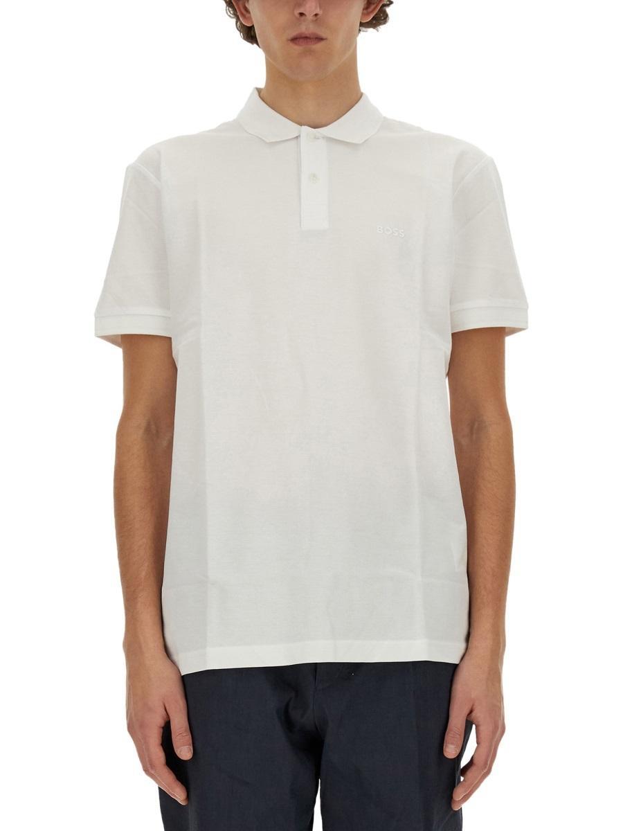 HUGO BOSS Logo Pattern Polo Shirt In White Product Image