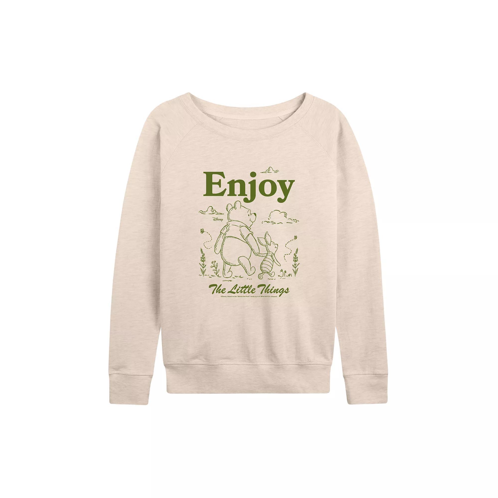 Disneys Winnie The Pooh Womens Little Things French Terry Long Sleeve Tee Brown Product Image