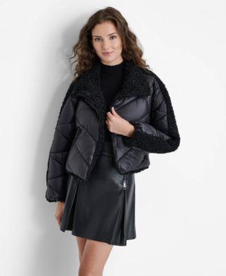 Dkny Womens Mixed-Media Puffer Jacket Product Image