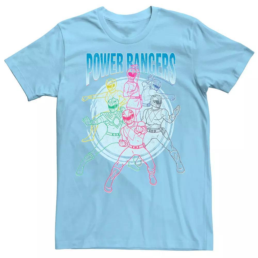 Men's Power Rangers Outlines Group Shot Tee, Size: Small, Light Blue Product Image