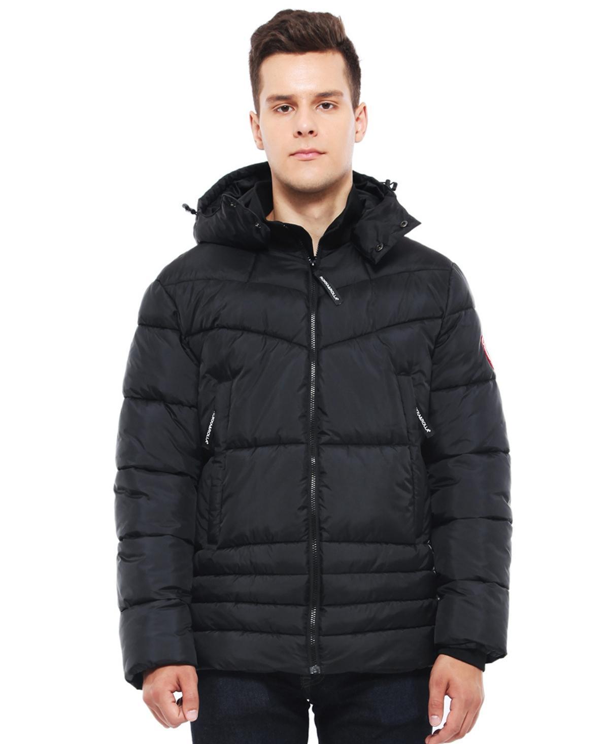 Rokka&Rolla Mens Heavyweight Quilted Hooded Puffer Jacket Coat Product Image