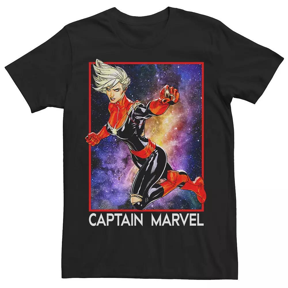 Men's Marvel Captain Marvel Retro Colorful Galaxy Pose Poster Tee, Size: Large, Black Product Image