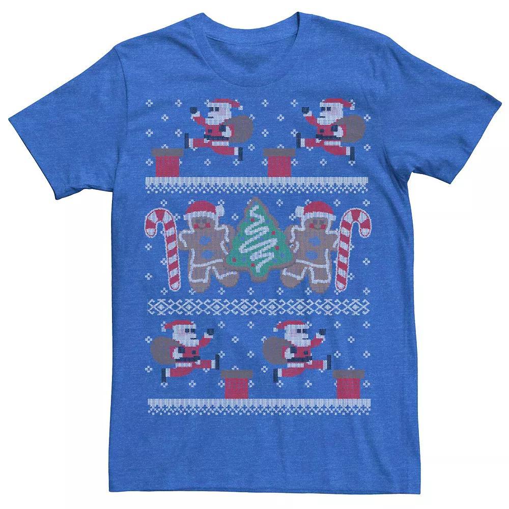 Men's Santa 8-Bit Ugly Christmas Sweater Style Graphic Tee, Size: Small, Royal Grey Product Image
