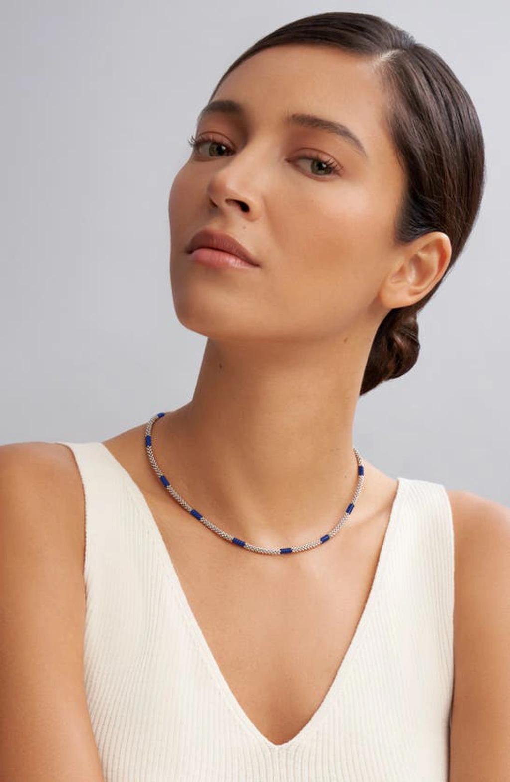 LAGOS Blue Caviar Ceramic Station Necklace In Silver Product Image