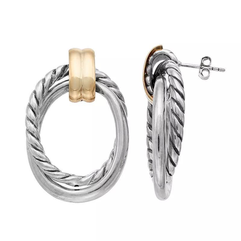 Two Tone Sterling Silver Textured Door Knocker Earrings, Womens Product Image
