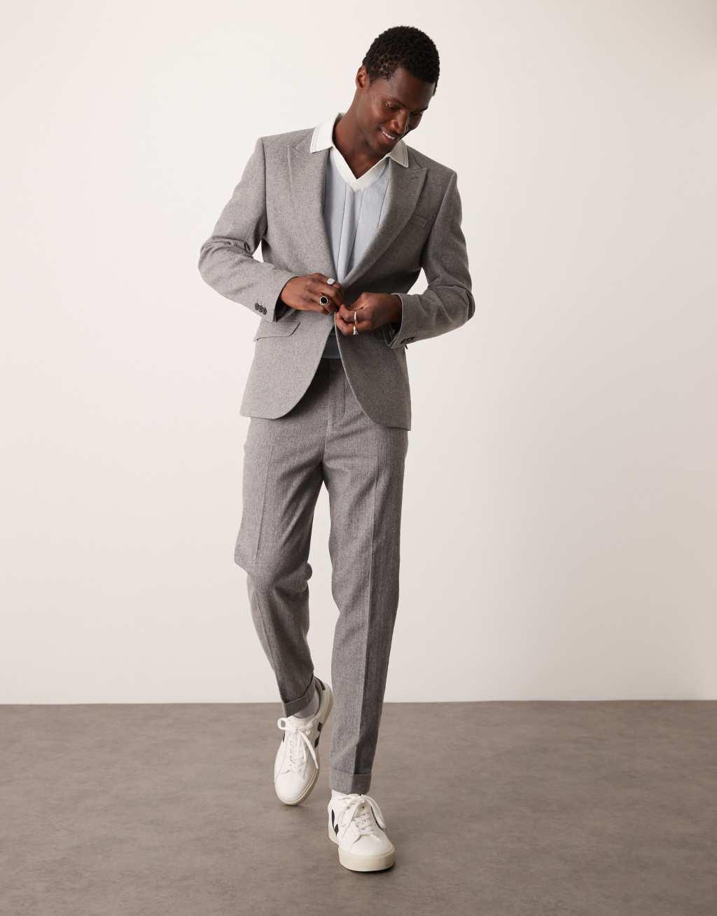 ASOS DESIGN skinny wool mix suit jacket in gray flannel Product Image