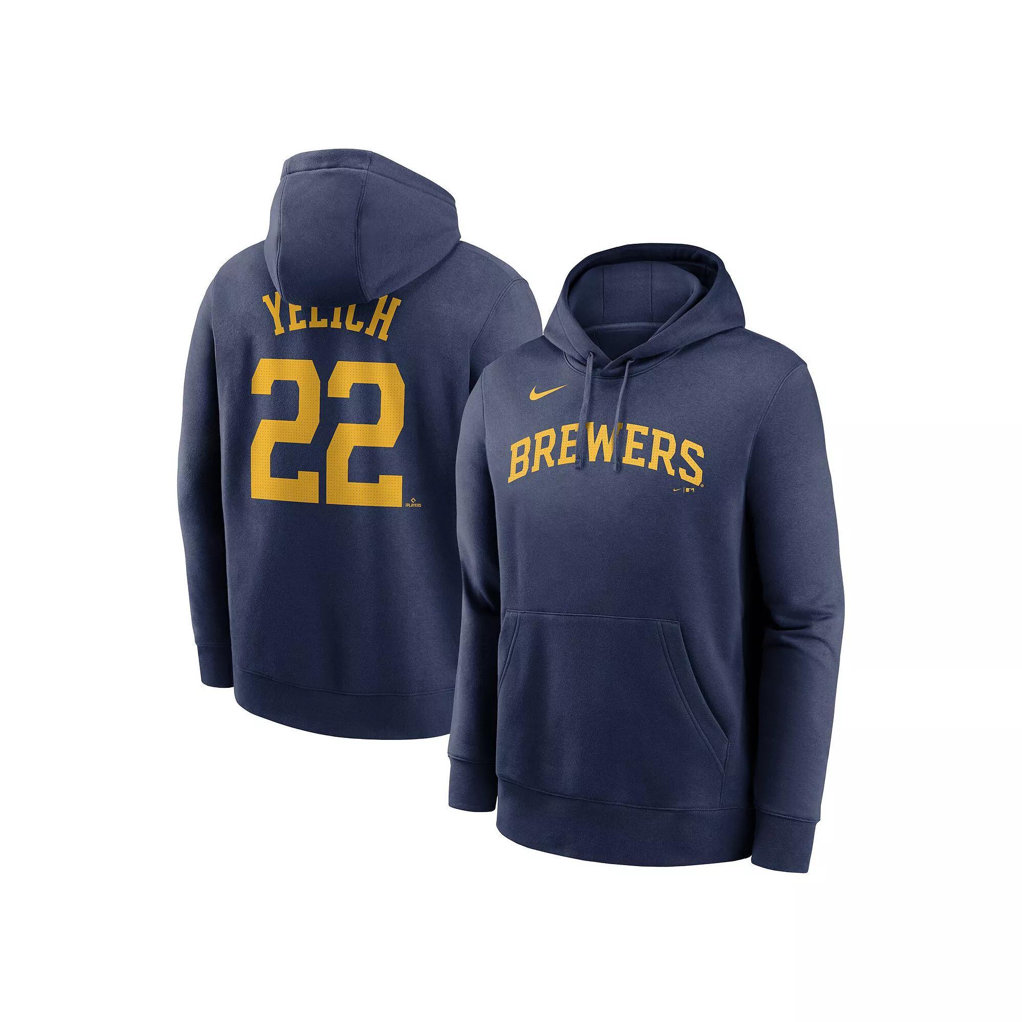 Mens Nike Christian Yelich Milwaukee Brewers Player Name & Number Club Pullover Hoodie Blue Product Image