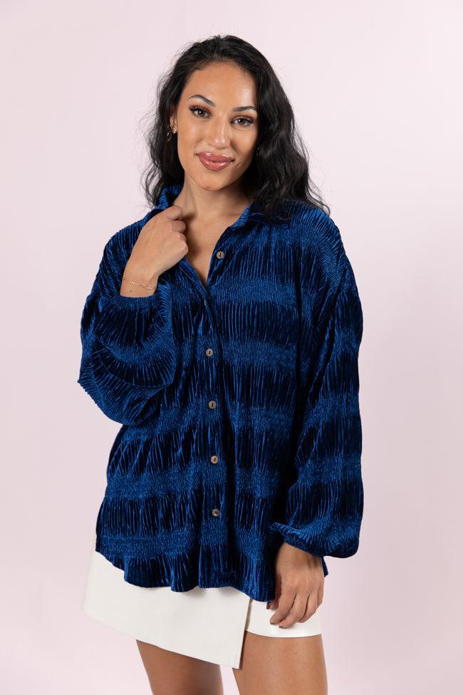My Fave Song Blue Velvet Button Front Shirt FINAL SALE Product Image