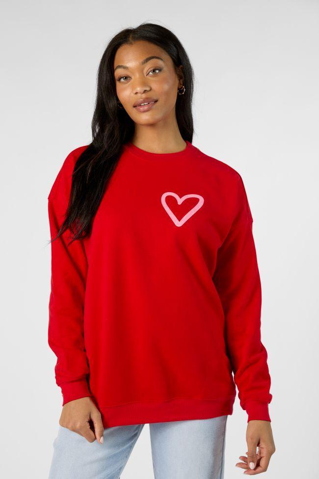 Love You More Red Oversized Graphic Sweatshirt SALE Product Image
