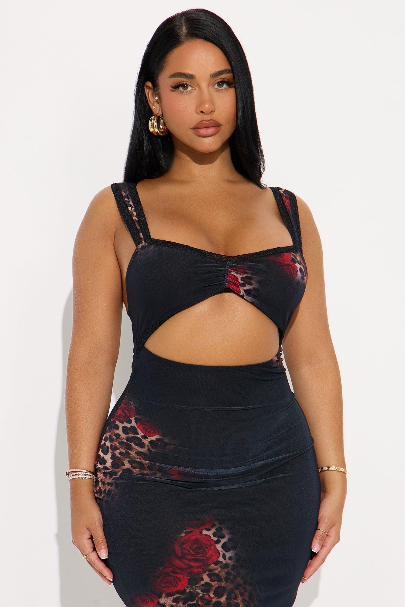 Andrea Animal Floral Mesh Midi Dress - Leopard Product Image