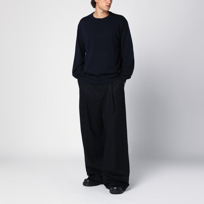 DRIES VAN NOTEN Navy Blue Wool Baggy Trousers Product Image
