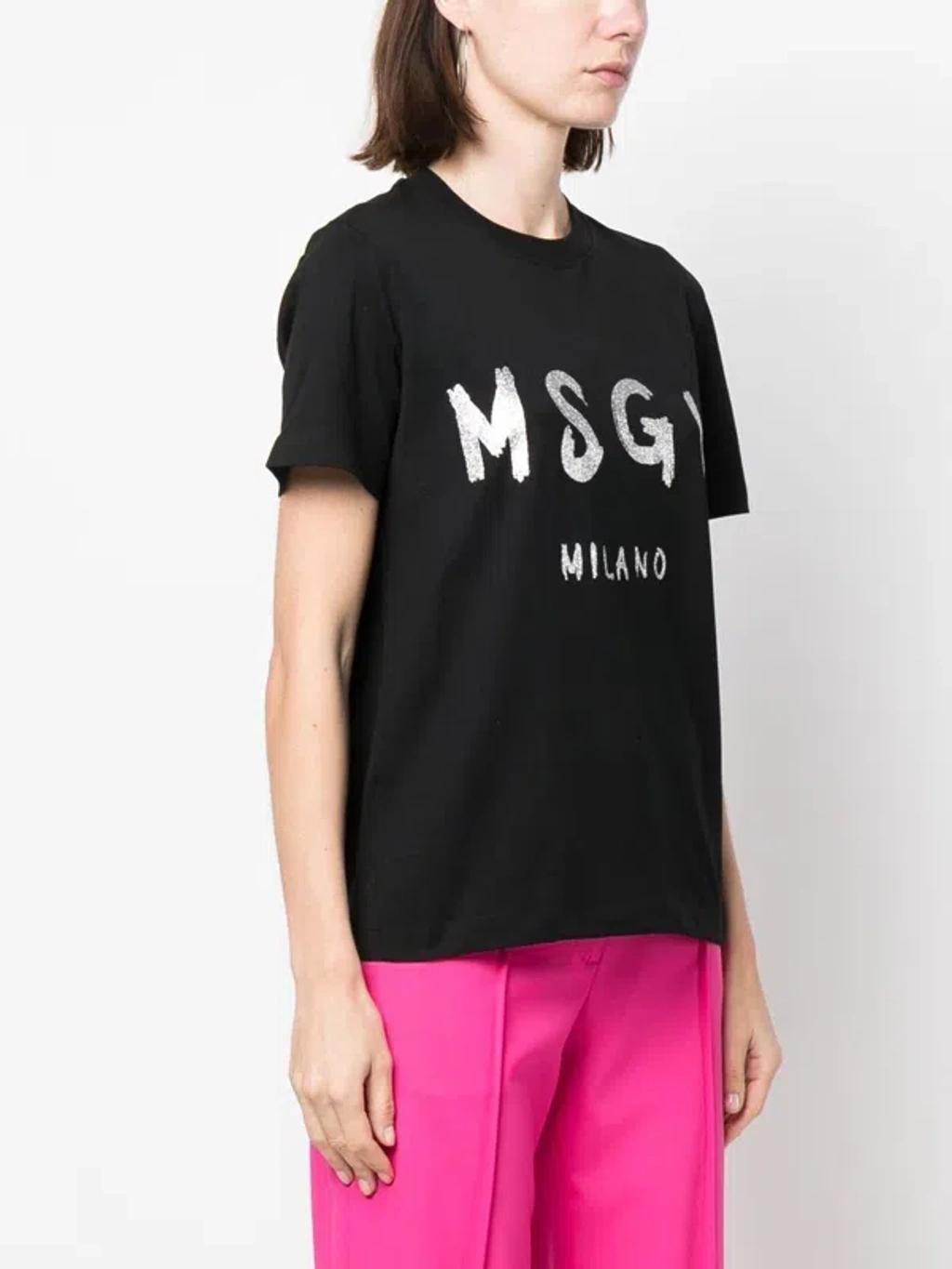 MSGM Logo Printed Crewneck T-shirt In Black Product Image