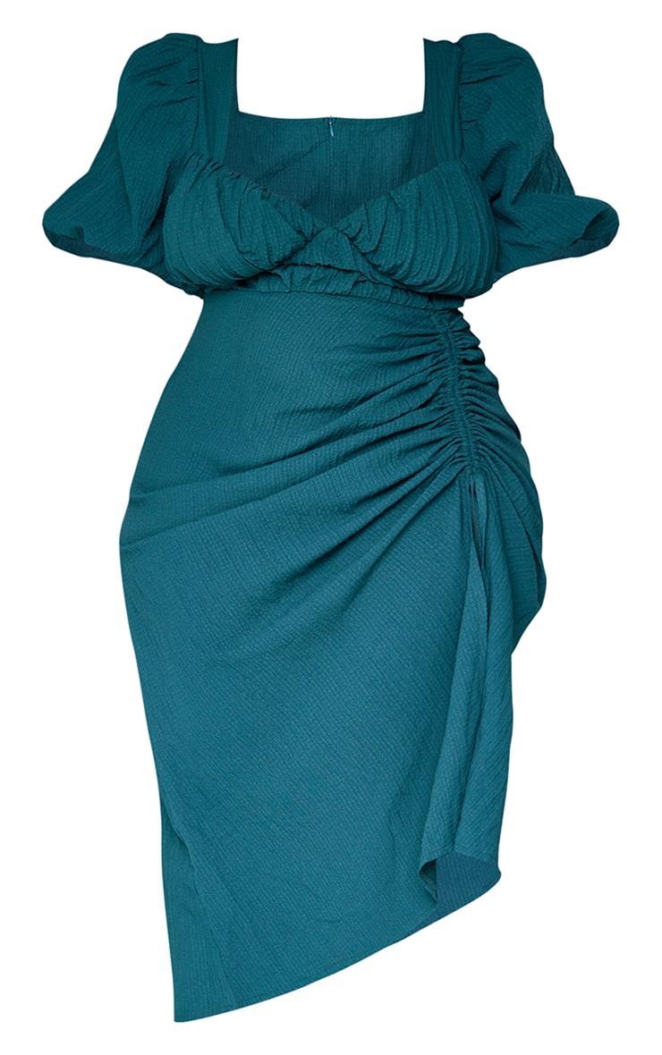 Plus Emerald Green Puff Sleeve Ruched Side Split Midi Dress Product Image