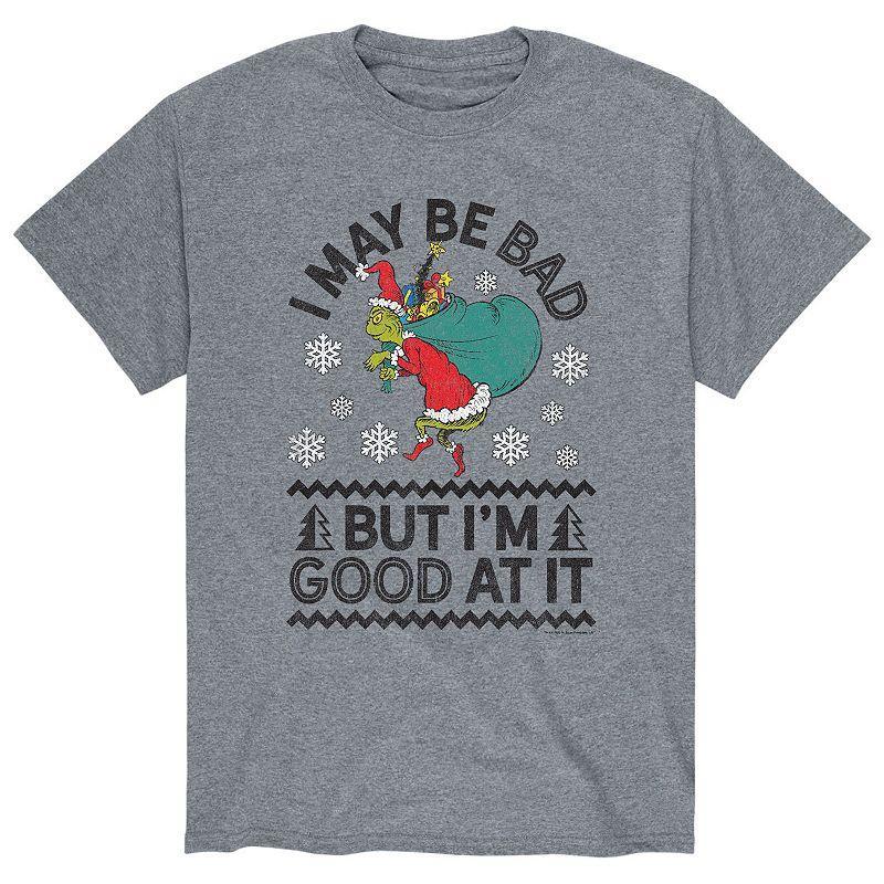 Mens Dr. Seuss The Grinch Bad Good Tee Athletic Grey Product Image