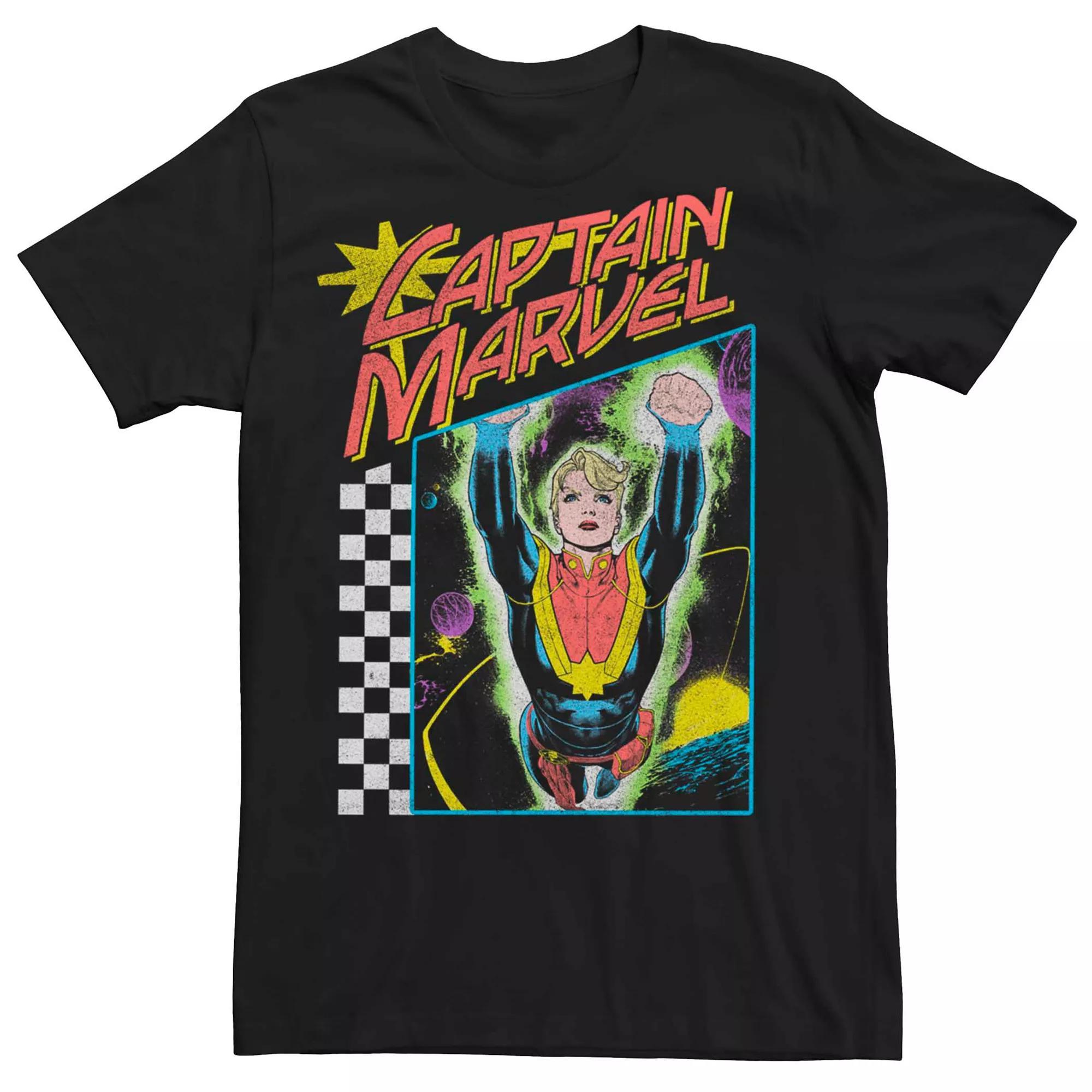Men's Captain Marvel Vintage Distressed Poster Graphic Tee, Size: 3XL, Black Product Image