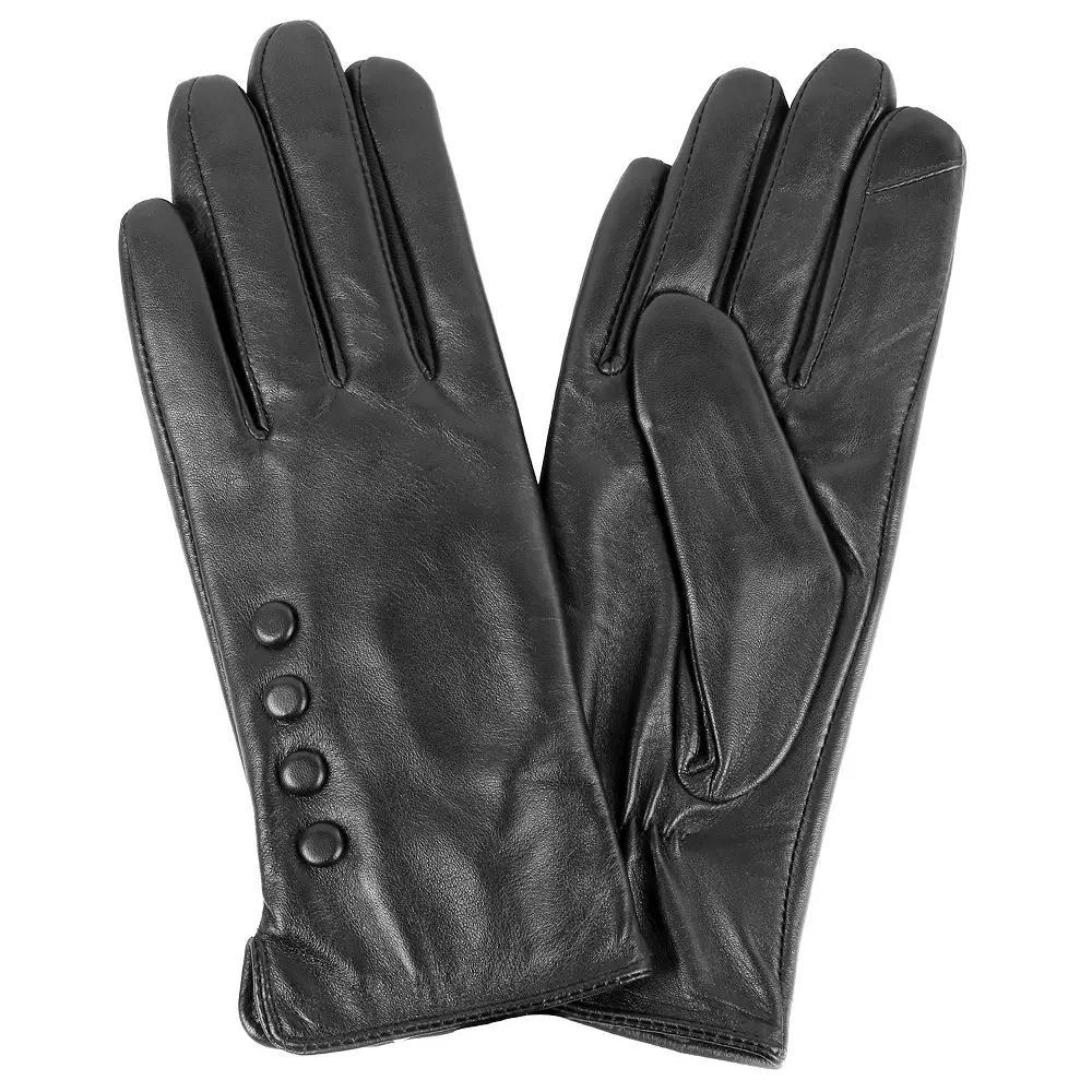 Women's Karla Hanson Leather Touchscreen Gloves with Buttons, Size: Small, Black Product Image