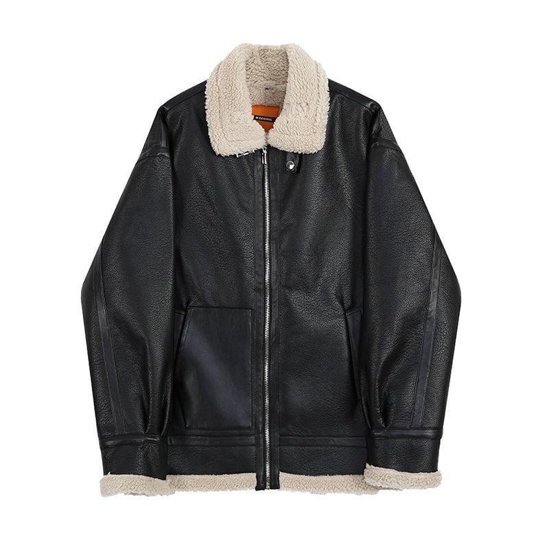RT No. 2798 BLACK FLEECE COLLAR LEATHER JK Product Image