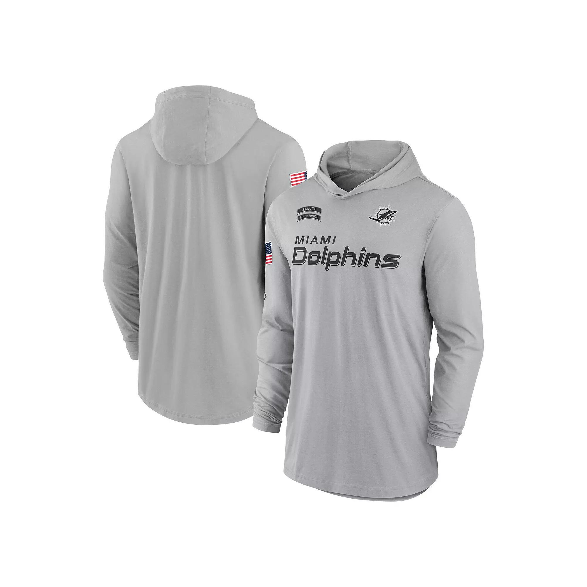 Men's Nike Gray Miami Dolphins 2024 Salute to Service Lightweight Performance Long Sleeve Hooded T-Shirt, Size: 4XL, Grey Product Image